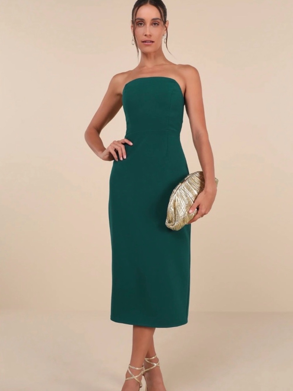 Lulus VIP Instinct Emerald Green Strapless Midi Dress Size Large New with tags!